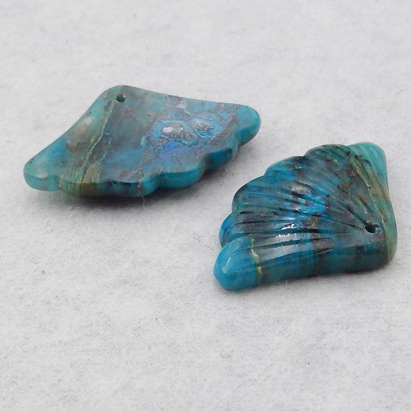 Natural Chrysocolla Carved leaf Earring Beads 19*30*4mm, 7.0g