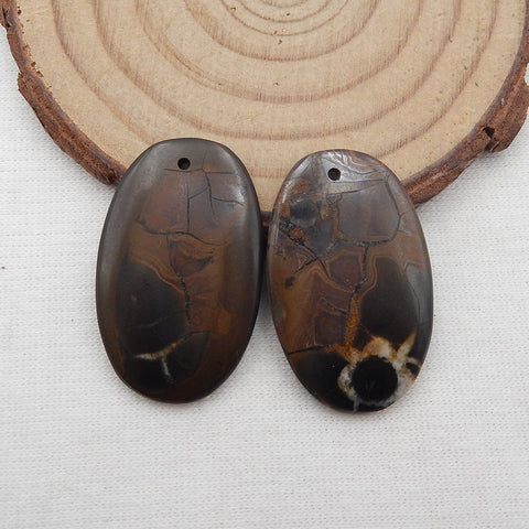 Paire de boucles d'oreilles septariennes noires naturelles, pierre pour la fabrication de boucles d'oreilles, 28X20X4mm,7.7g