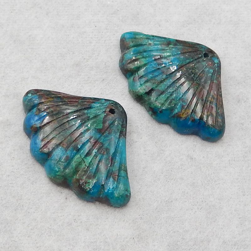 Natural Chrysocolla Carved leaf Earring Beads 19*30*4mm, 7.0g