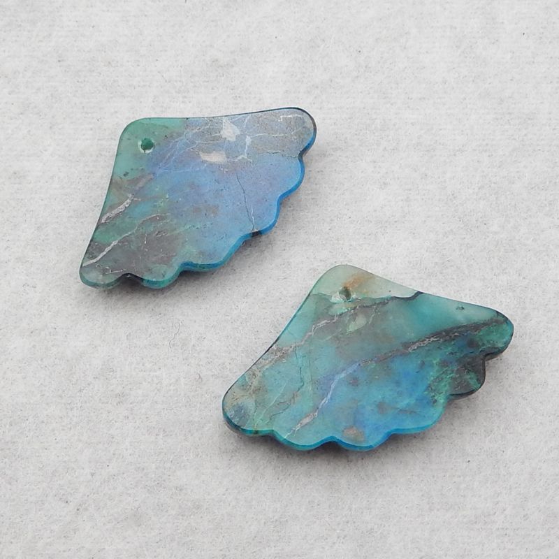 Natural Chrysocolla Carved leaf Earring Beads 19*30*4mm, 7.0g