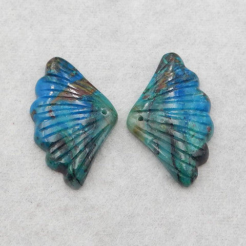 Natural Chrysocolla Carved leaf Earring Beads 19*30*4mm, 7.0g