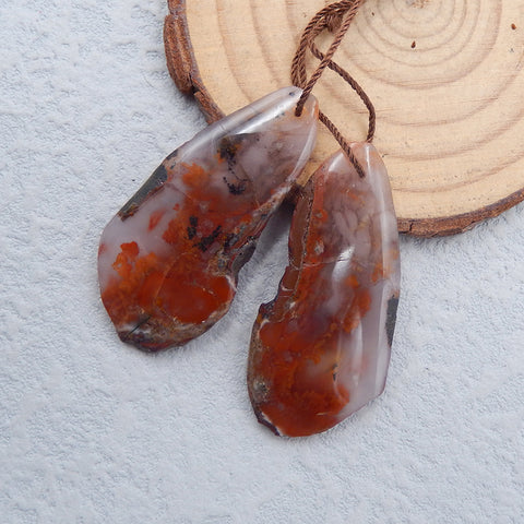 Natural Warring States Red Agate Earring Beads 35x19x4mm, 9.2g