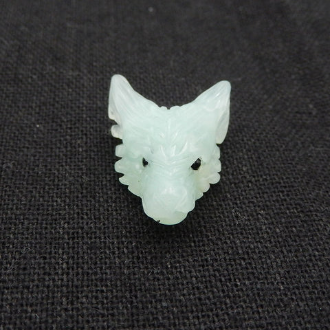 Natural Chrysoprase Carved wolf head Pendant Bead 23x17x9mm, 3.0g