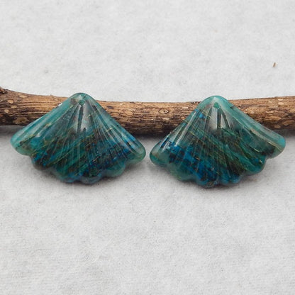 Natural Chrysocolla Carved leaf Earring Beads 19*30*4mm, 7.0g