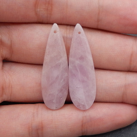 Natural  Rose Quartz Earring Beads,Handmade Gemstone Earring pair,Gemstones For Jewelry Making,36x11x4mm,6.4g