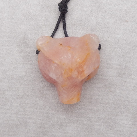 Hand Carved  Natural Rose Quartz  Bear Head Pendant ,Handmade Gemstone Pendant,36x30x14mm,18.5g