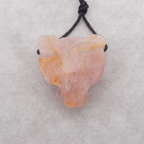 Hand Carved  Natural Rose Quartz  Bear Head Pendant ,Handmade Gemstone Pendant,36x30x14mm,18.5g