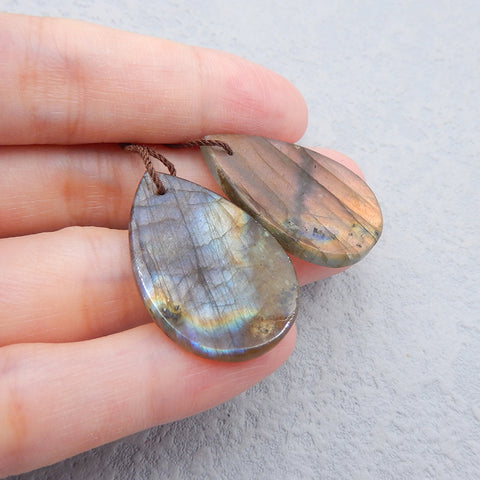 Paire de boucles d'oreilles mode en labradorite pour femme, 30 x 21 x 3 mm, 8,3 g