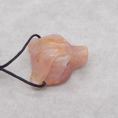 Hand Carved  Natural Rose Quartz  Bear Head Pendant ,Handmade Gemstone Pendant,36x30x14mm,18.5g