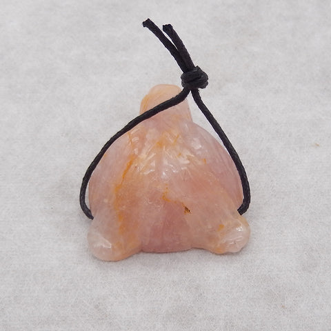 Hand Carved  Natural Rose Quartz  Bear Head Pendant ,Handmade Gemstone Pendant,36x30x14mm,18.5g