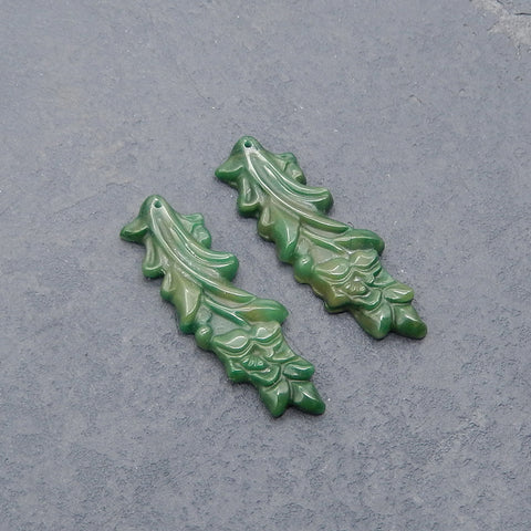 Carved Natural African Jade Gemstone Earring Beads, Jewelry DIY Making,43x14x4mm, 7.7g