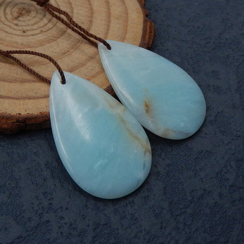 Paire de Boucles d'Oreilles Percées en Amazonite Naturelle, 32X20X5mm, 10g