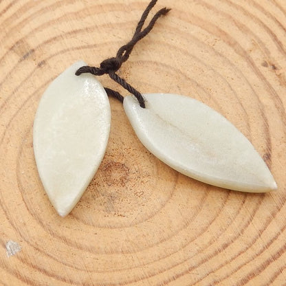 Natural Amazonite Carved Leaf Earring Beads 31X12X4mm, 4.4g