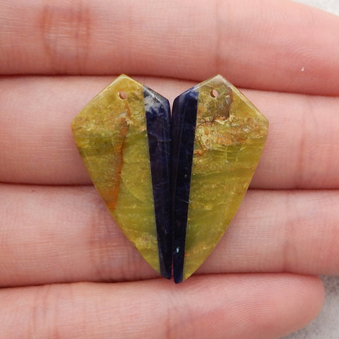 Natural African Sodalite,Yellow Opal Intarsia Gemstone Earring Beads