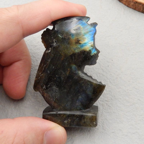 Natural Labradorite Carved Acient Egypt Lady 65*44*19mm, 68.9g