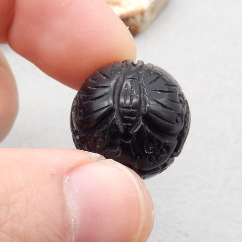 Natural Obsidian Carved butterfly Pendant Bead 22*22*22mm, 13.2g