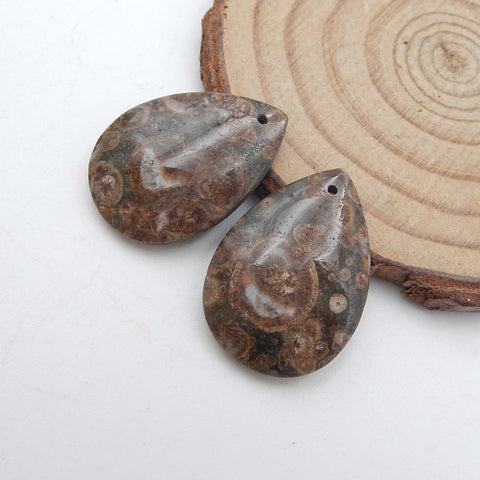 Natural Rhyolite Bird's Eye Jasper Earring Beads 25x18x5mm, 6.5g