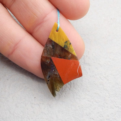 Intarsia of Tiger's Eye, Labradorite and Red Creek Jasper Pendant Bead 37*19*4mm, 3.8g