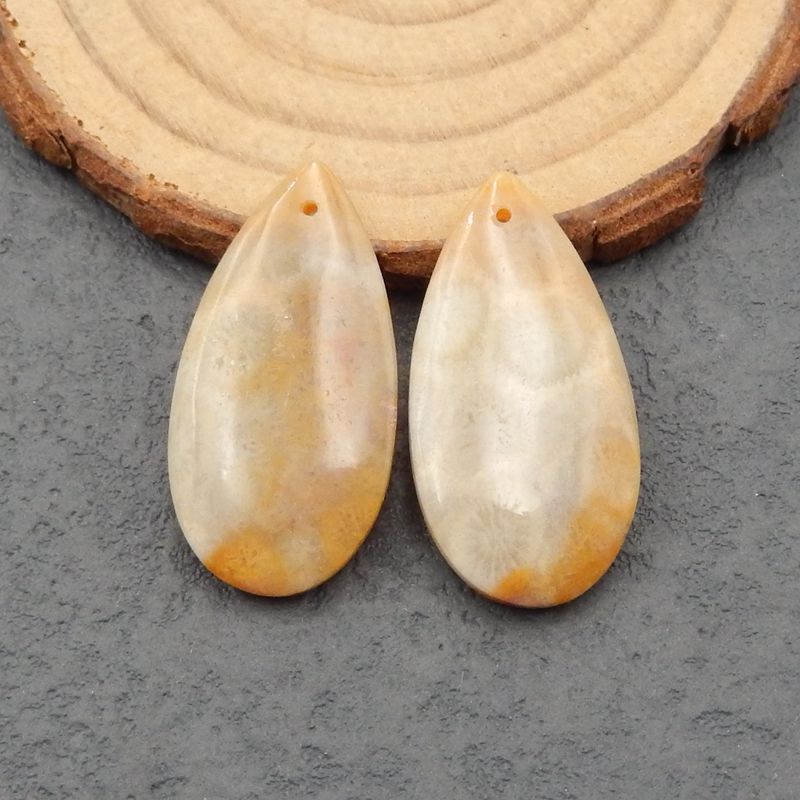 Paire de boucles d'oreilles en pierres précieuses de corail indonésien naturel, 30x15x5 mm, 7,33 g