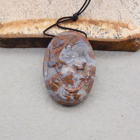 Natural Ocean Jasper Carved lady Pendant Bead 31*22*8mm, 9.4g