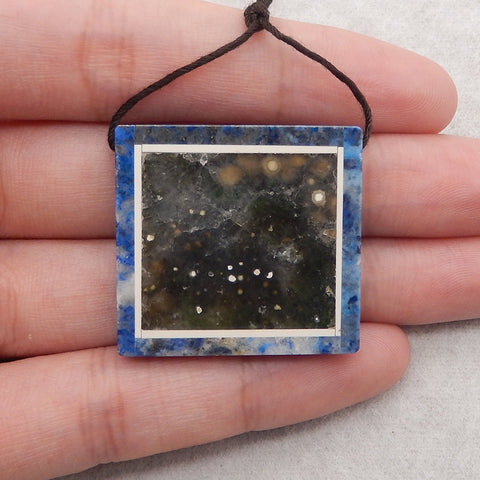 Natural Obsidian,Lapis Lazuli, Howlite and Ocean Jasper Intarsia Gemstone Pendant Bead