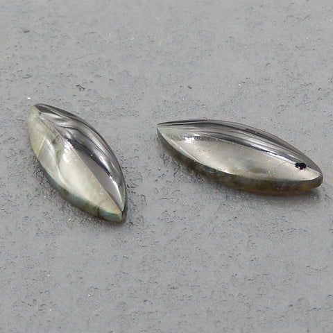 拉长石，黑曜石胶合耳环一对，29x11x5mm，4.2g