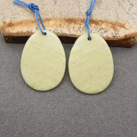 Paire de boucles d'oreilles ovales Serpentine Simple Carvings Stone, pierre pour la fabrication de boucles d'oreilles, 25x18x2.5mm, 4.4g