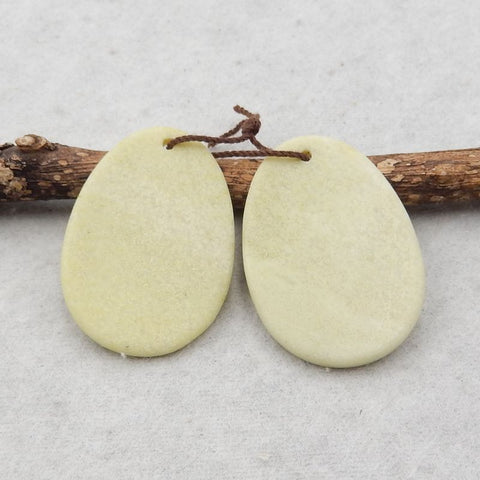 Paire de boucles d'oreilles ovales Serpentine Simple Carvings Stone, pierre pour la fabrication de boucles d'oreilles, 35x25x2mm, 7.9g