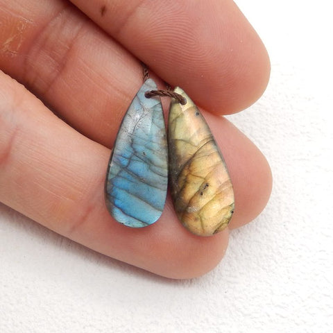 Paire de Boucles d'Oreilles Percées en Labradorite Naturelle 29x13x5mm,6.9g