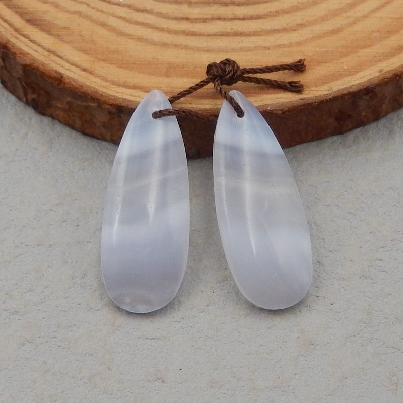 Blue Lace Agate Teardrop Boucles d'oreilles Stone Pair, pierre pour la fabrication de boucles d'oreilles, 29x11x4mm, 4.2g