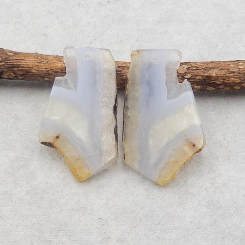 Paire de boucles d'oreilles percées en agate bleue naturelle, 38x24x2 mm, 6,9 g