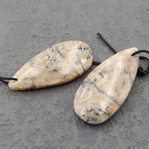 Paire de boucles d'oreilles en pierres précieuses de corail indonésien naturel, 32 x 15 x 5 mm, 7,4 g