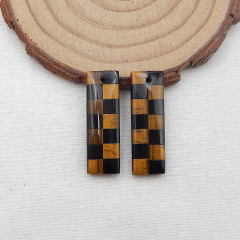 Intarsia of Obsidian and Tiger-Eye Earring Beads 26x8x4mm, 4.1g