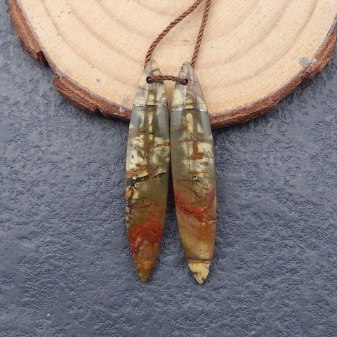 Natural Red Creek Jasper Earring Beads 43x9x4mm, 5.2g