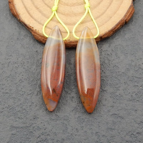 Paire de boucles d'oreilles en agate rouge des États en guerre naturels, 41 x 11 x 5 mm, 8,4 g