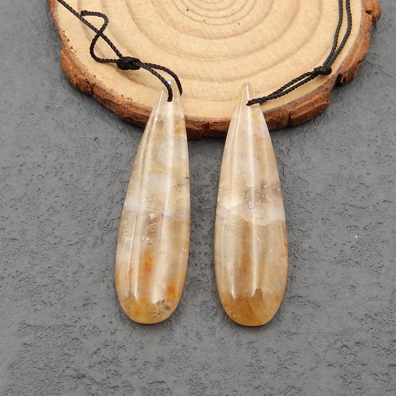 Paire de boucles d'oreilles en pierres précieuses de corail indonésien naturel, 45x13x5 mm, 8,03 g