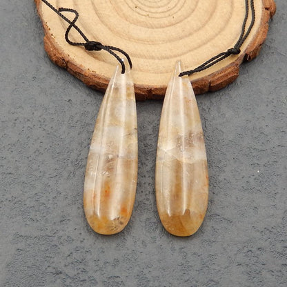 Paire de boucles d'oreilles en pierres précieuses de corail indonésien naturel, 45x13x5 mm, 8,03 g