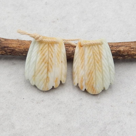 Natural Amazonite Carved Feather Earring Beads 25*18*5mm, 7.6g