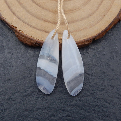 Blue Lace Agate Teardrop Boucles d'oreilles Stone Pair, pierre pour la fabrication de boucles d'oreilles, 29x11x4mm, 4.2g