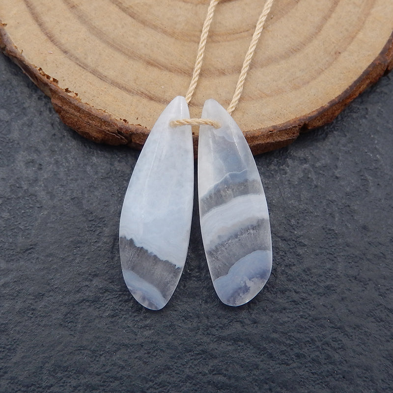 Blue Lace Agate Teardrop Boucles d'oreilles Stone Pair, pierre pour la fabrication de boucles d'oreilles, 29x11x4mm, 4.2g