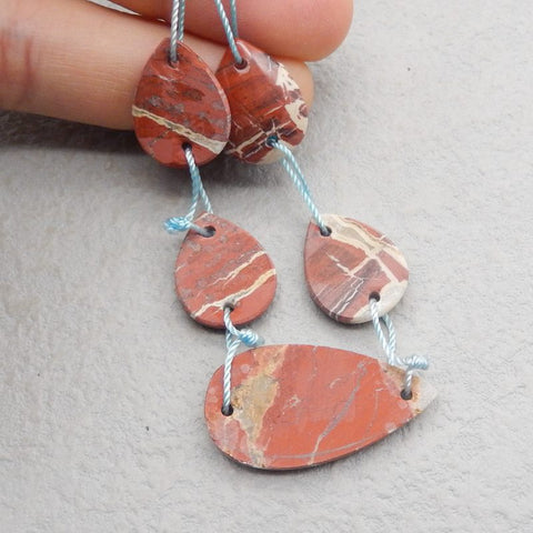 5 PCS Natural Red River Jasper Pendant Beads 18*14*3mm, 32*17*3mm, 9.4g