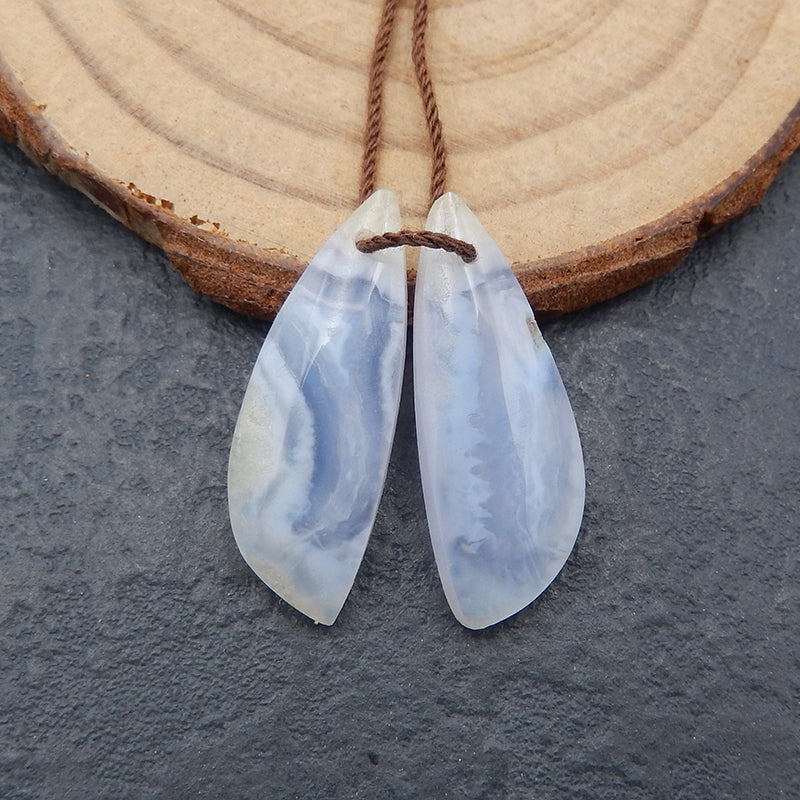 Perles de boucles d'oreilles en agate de dentelle bleue naturelle, pierre pour la fabrication de boucles d'oreilles, 30x10x4mm, 3.5g