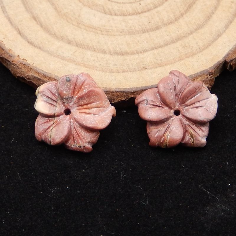 Natural Red Creek Jasper Carved flower Earring Beads 16X4mm, 2.5g