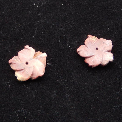 Paire de boucles d'oreilles fleur sculptée en jaspe Red Creek, 16 x 4 mm, 2,5 g