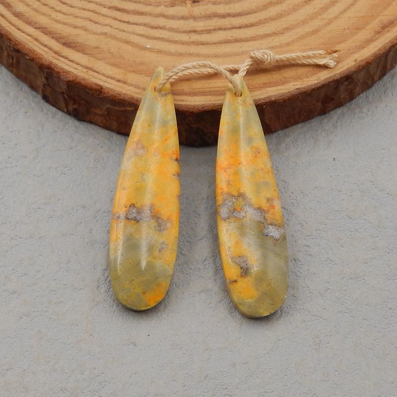 Bumble Bee Stone Teardrop Earrings 石制耳环，42x11x4mm，5.5g