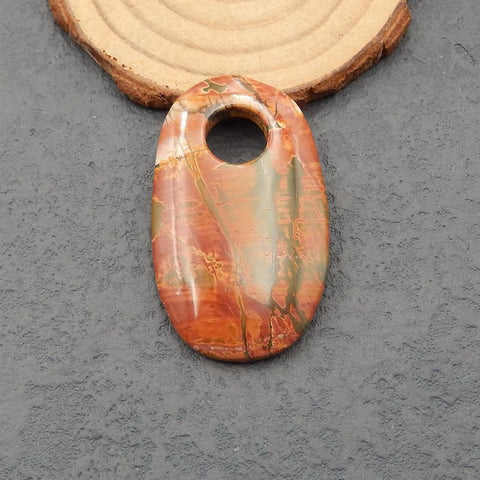 Perle pendentif en pierre gemme naturelle Red Creek Jasper, pendentif grand trou, 50x31x7mm, 16.2g