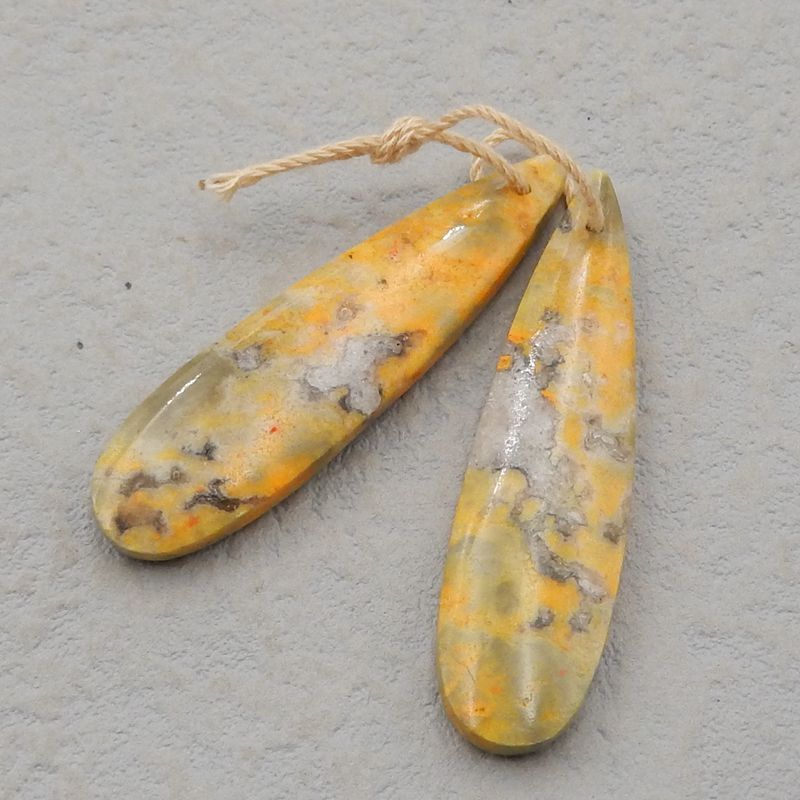 Bumble Bee Stone Teardrop Earrings 石制耳环，42x11x4mm，5.5g