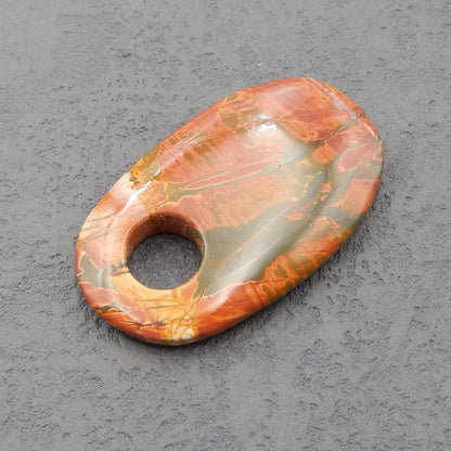 Perle pendentif en pierre gemme naturelle Red Creek Jasper, pendentif grand trou, 50x31x7mm, 16.2g