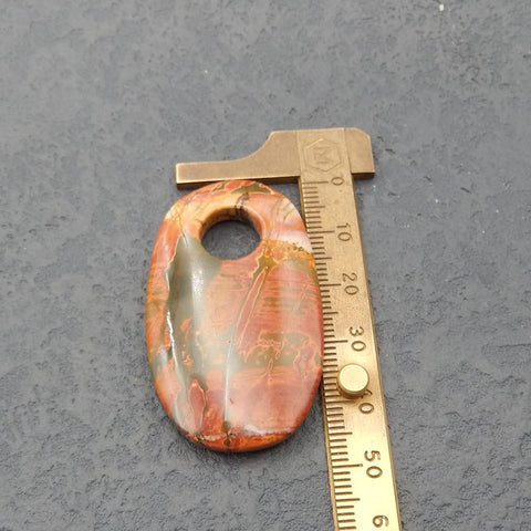 Perle pendentif en pierre gemme naturelle Red Creek Jasper, pendentif grand trou, 50x31x7mm, 16.2g