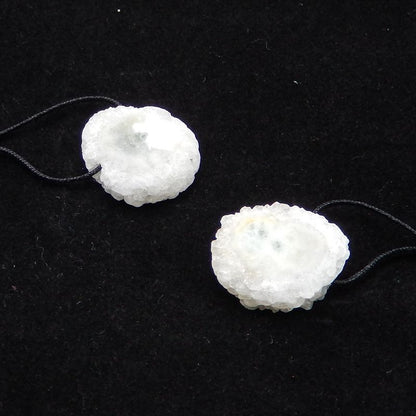 1 paire de boucles d'oreilles Nature White Geode Quartz Druzy Stone pour collier, 20X18X6mm, 7.1g